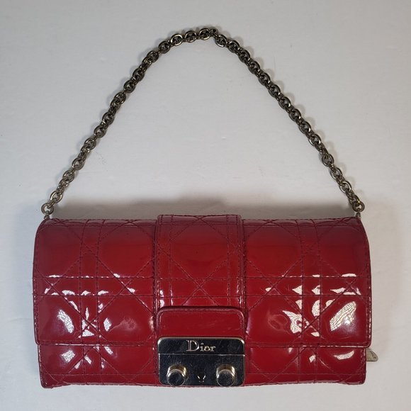 Authenticated DIOR Red Cannage Patent Leather New Lock Wallet on Chain - Picture 1 of 16